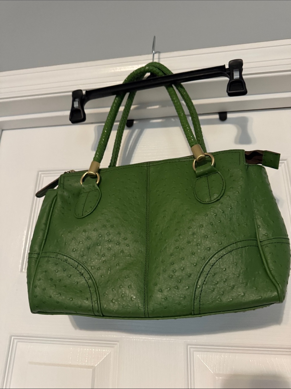 Liz Claiborne Green Faux-Ostrich Shoulder Bag with Gold Hardware with Wallet